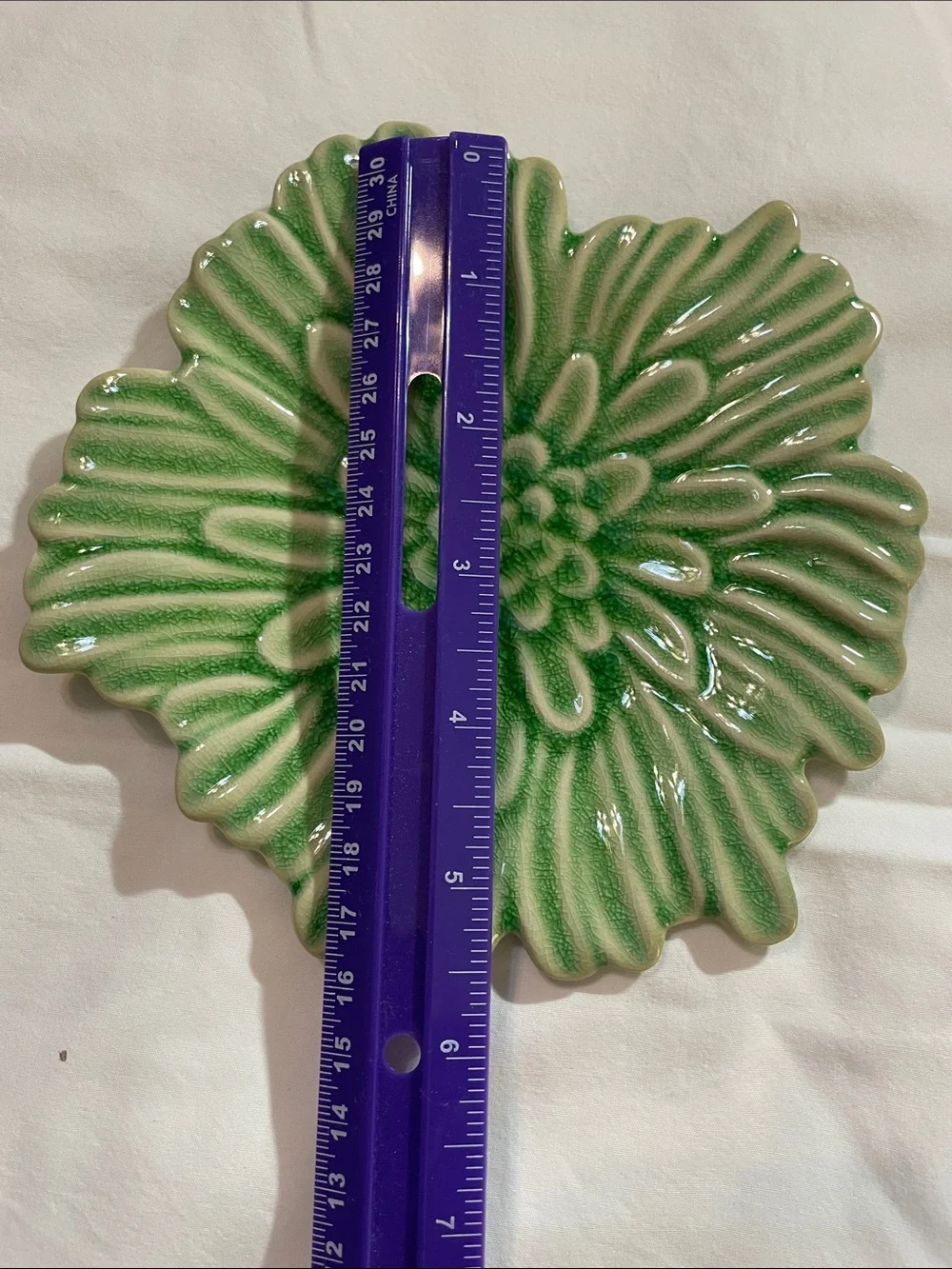 Pottery Barn Green Chrysanthemum Pillar Candle Dish